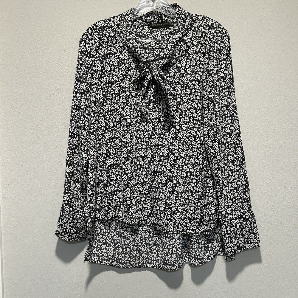 Zara Womens Top XS Ditsy Floral Tie Long Sleeve Prairie Cottagecore Boho